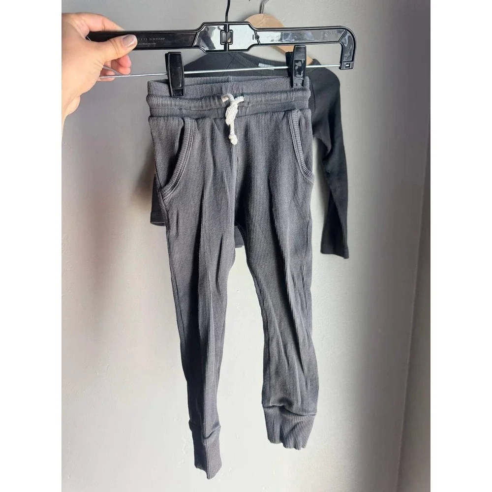 Mebie Baby Ribbed Organic Cotton Top Jogger Set 3T Scandi Baby Euro Summer Y2K